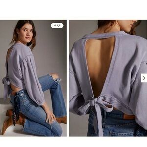 Pilcro Anthropologie Open Back Sweatshirt Women Sz L Purple Cotton Oversized